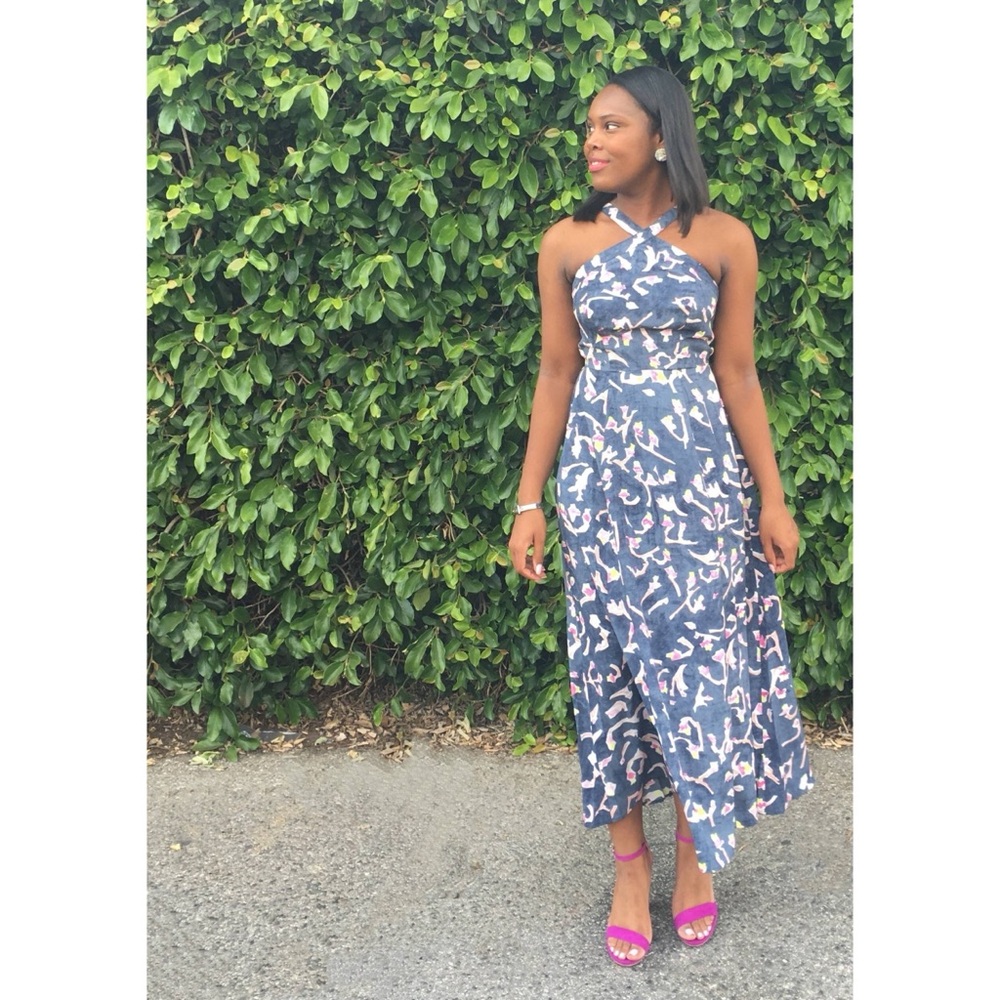 Cabi Dress Halter Maxi Blue Floral 6